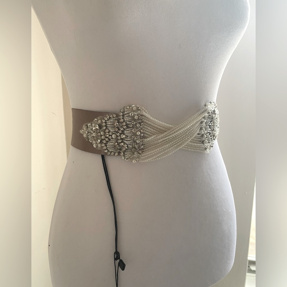 Justin Alexander Wedding Dress Belt with Beads and Ribbon